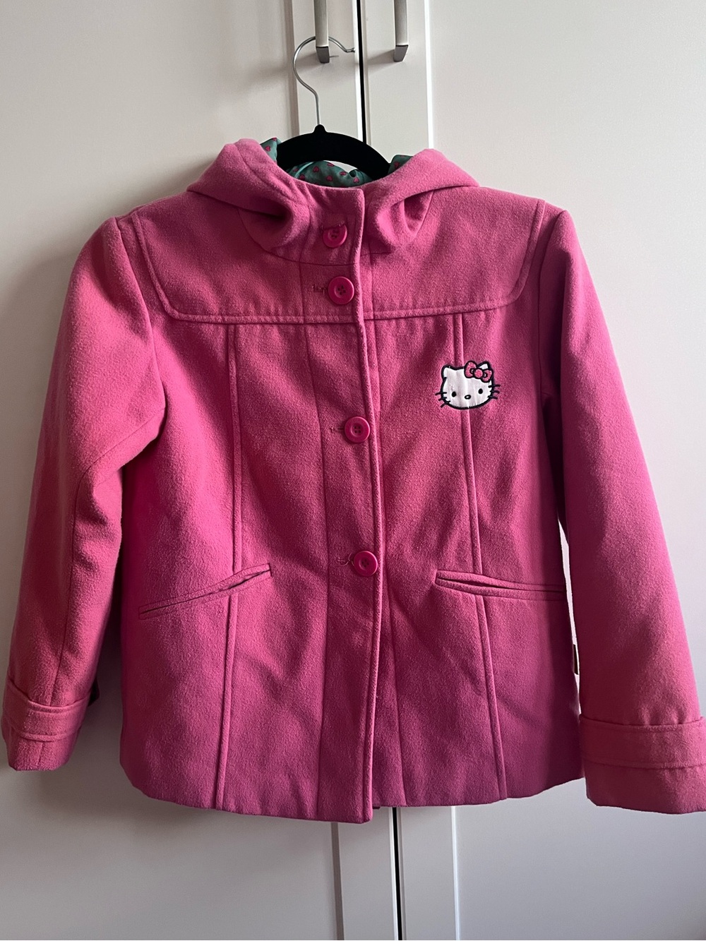 Hello Kitty Pink Duffle Pea Coat Hooded Girls Size 10
